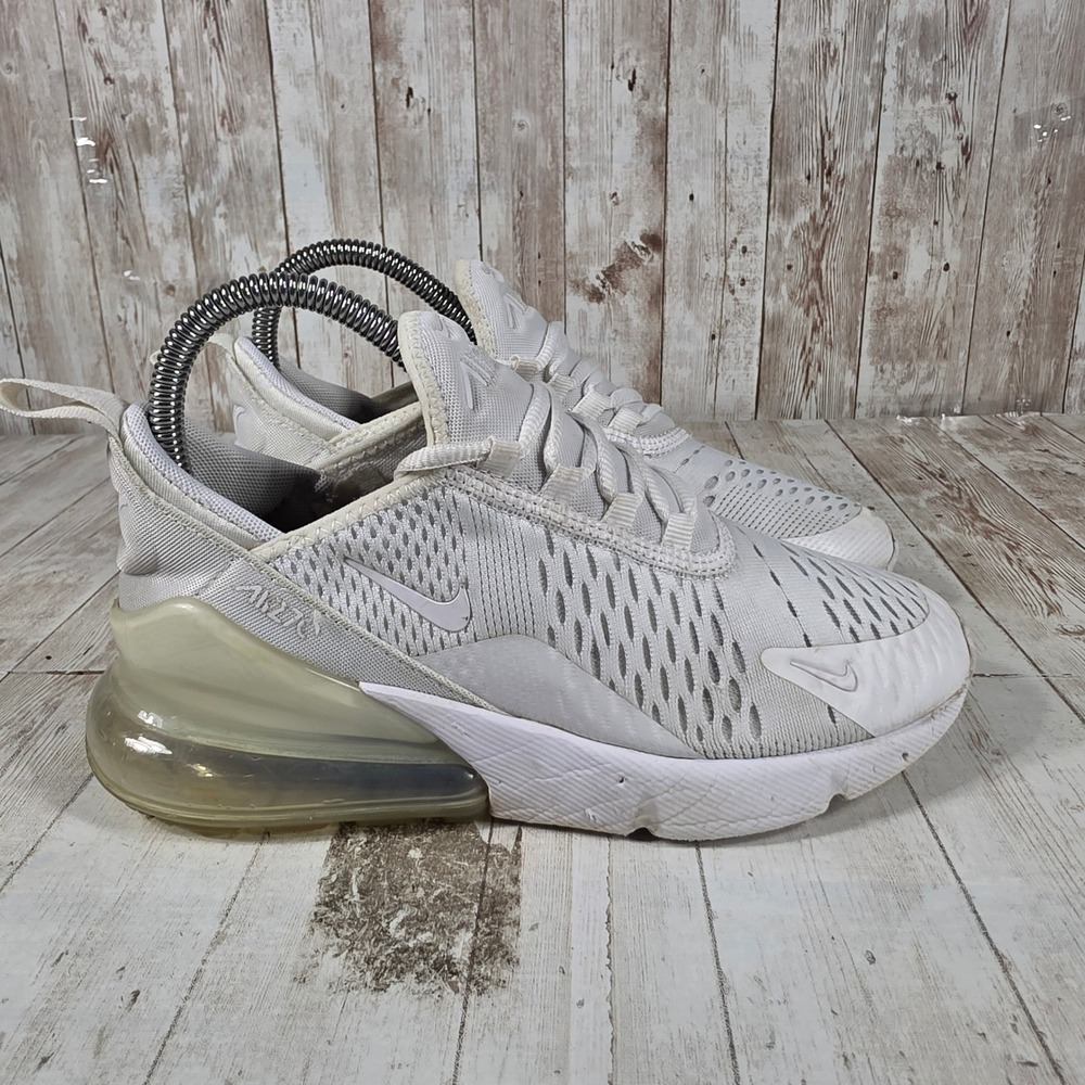 Nike Air Max 270 White Metallic Silver Sneakers 943345-103 Womens 5.5 / Kids 4Y